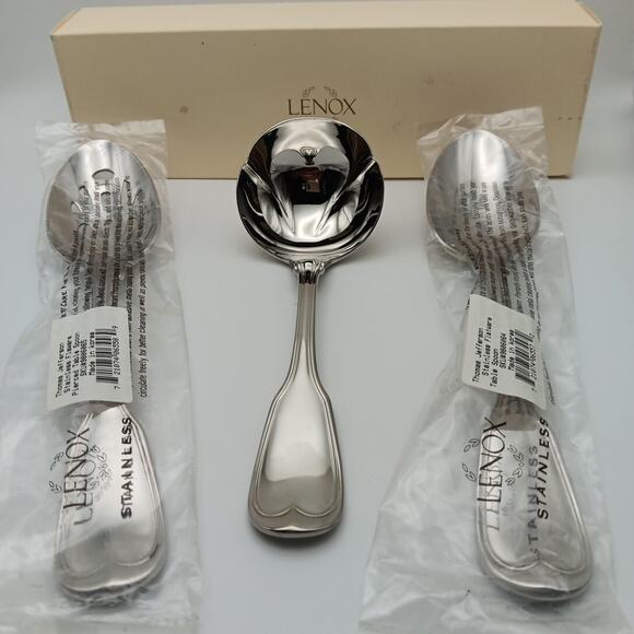 Lenox Thomas Jefferson Hostess Server 3pc Set 18/10 Stainless F1atware Korea NIB - Picture 1 of 2